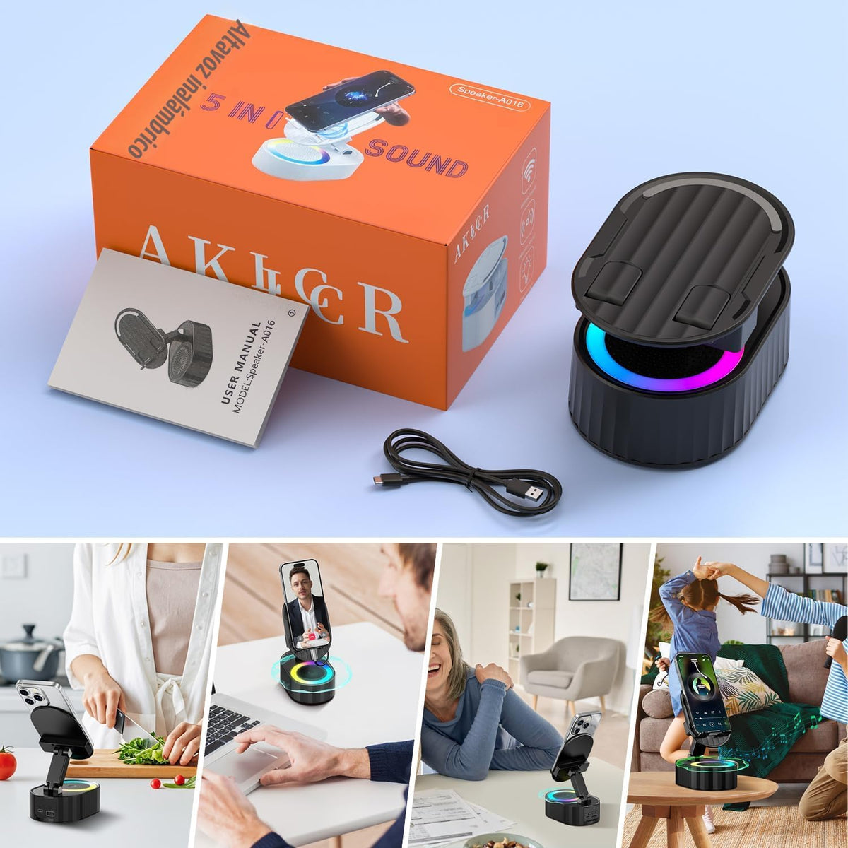 SOPORTE INDUCTION CON PARLANTE RGB